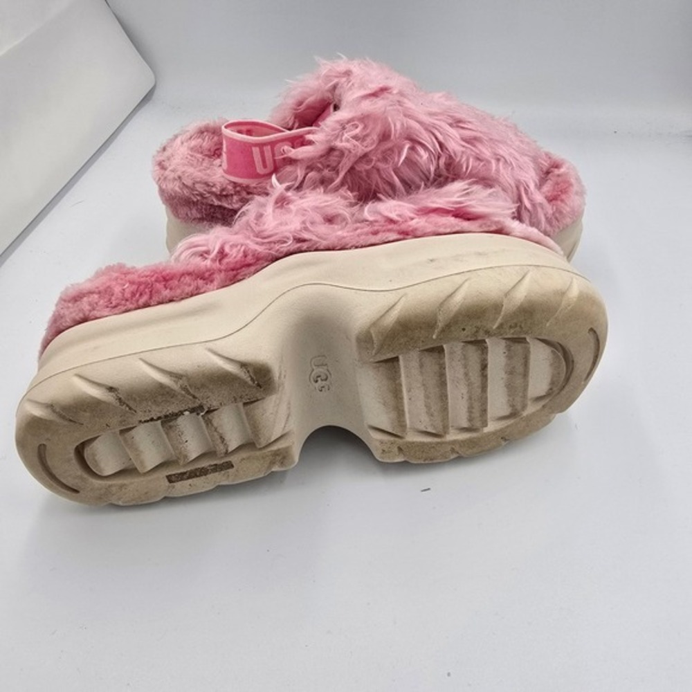 UGG Fluff Sugar‎ Platform Sandal Pink Faux Fur Comfort Slides Womens Size 8 - Picture 7 of 8